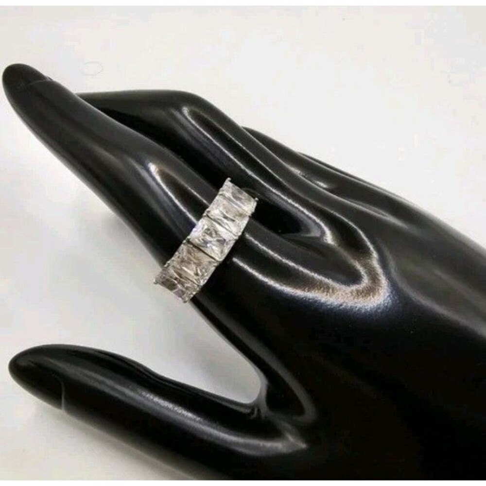 Sterling Silver Cubic Zirconia Wedding Band Emerald Cut sizes 10
